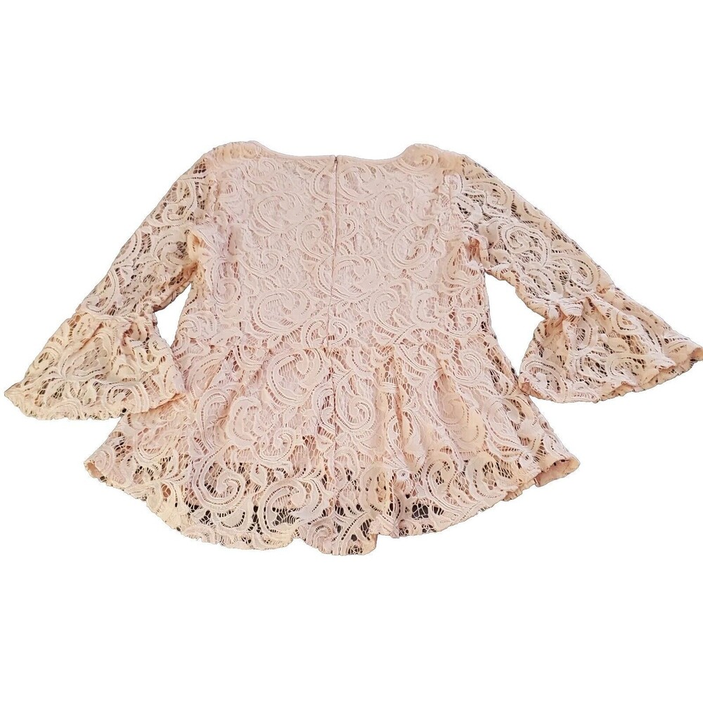 Adrianna Papell Size S Peplum Flounce Pink Lace Coquette Blouse Ruffled Feminine - Picture 2 of 12